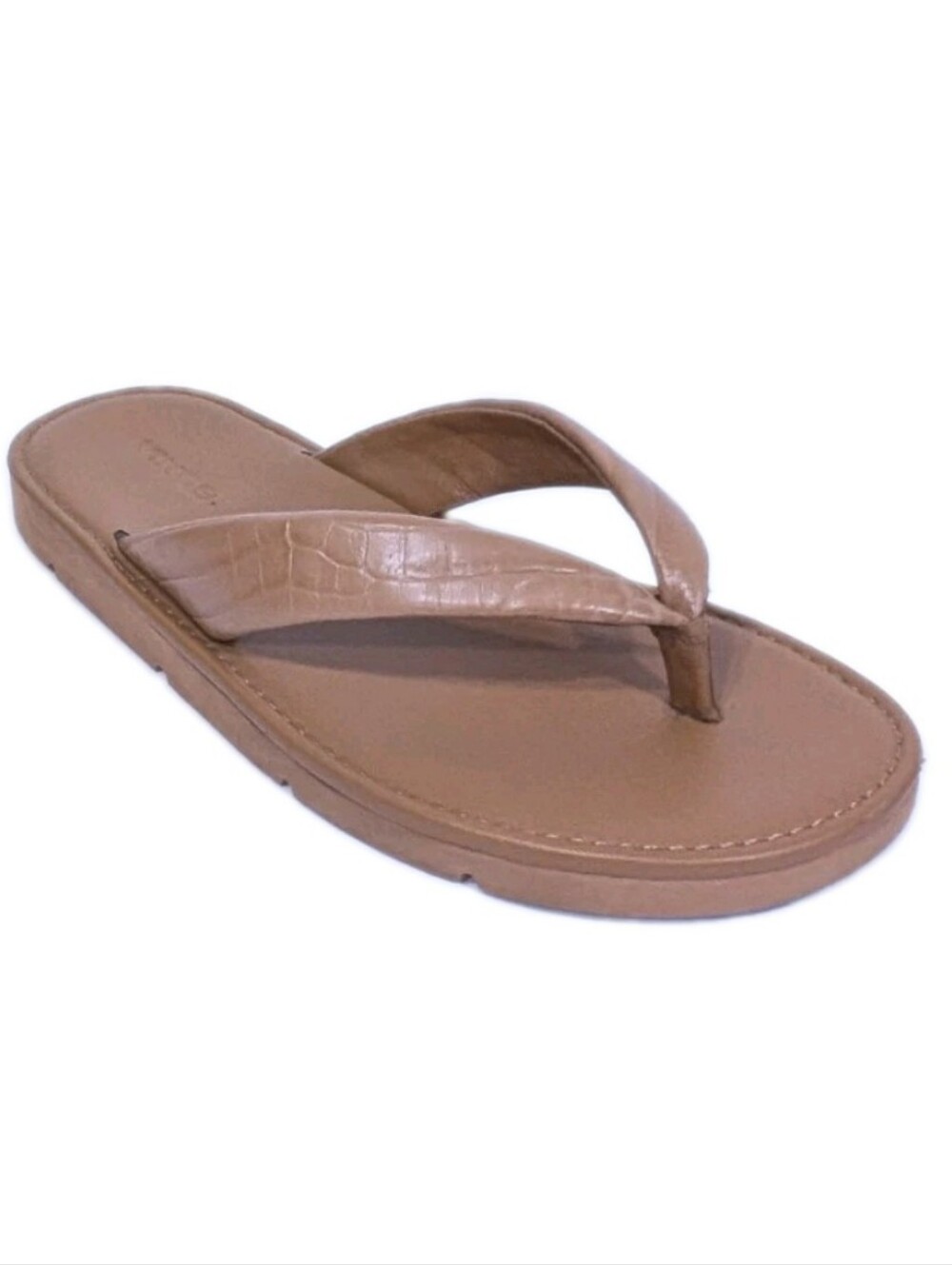 Vince Leather Flip Flops sz 6.5 Women Sandals Croc embossed beach neutral olexa